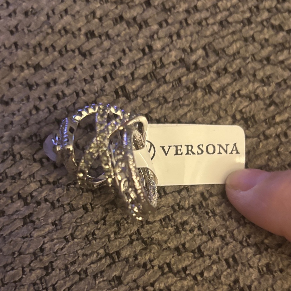 Versona Silver-Tone Crystal Hoop Ring Set, size 7 - Picture 4 of 6